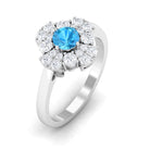 Swiss Blue Topaz Floral Engagement Ring with Moissanite Swiss Blue Topaz - ( AAA ) - Quality - Rosec Jewels