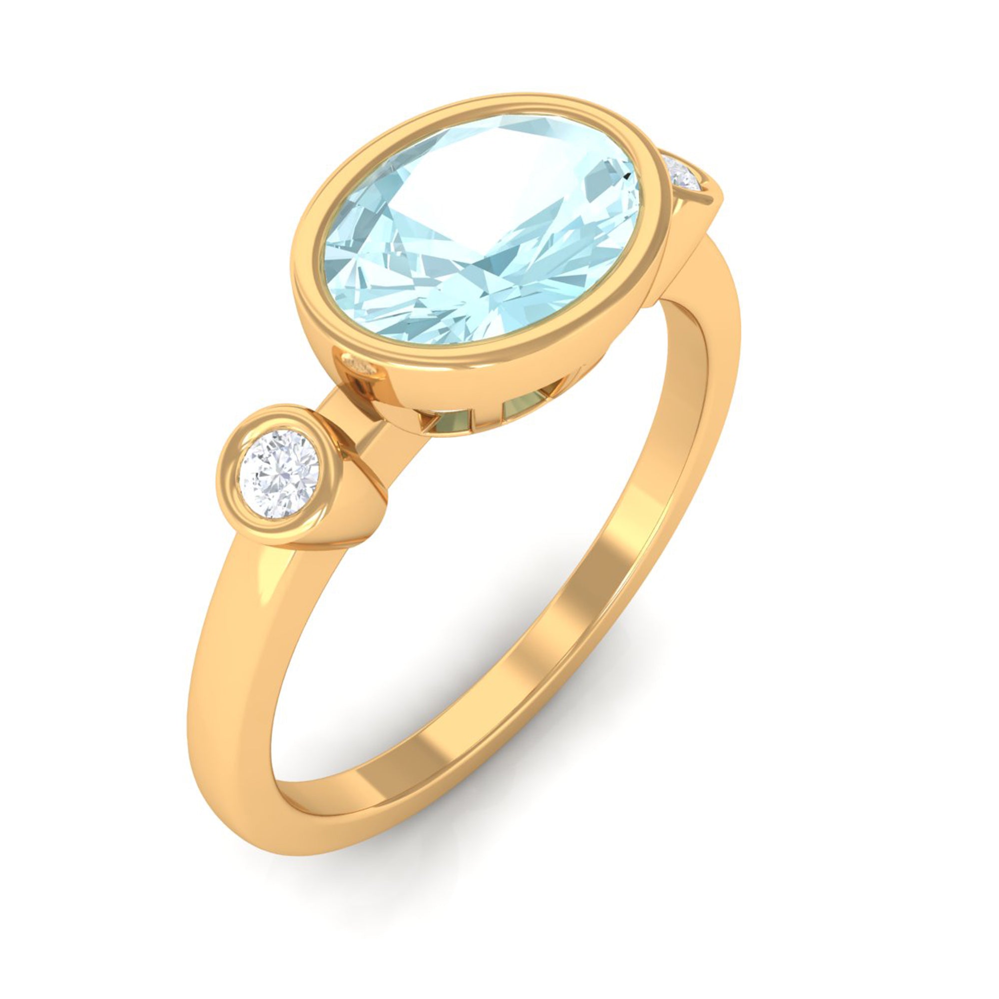 Oval Cut Solitaire Sky Blue Topaz East West Ring with Diamond Sky Blue Topaz - ( AAA ) - Quality - Rosec Jewels