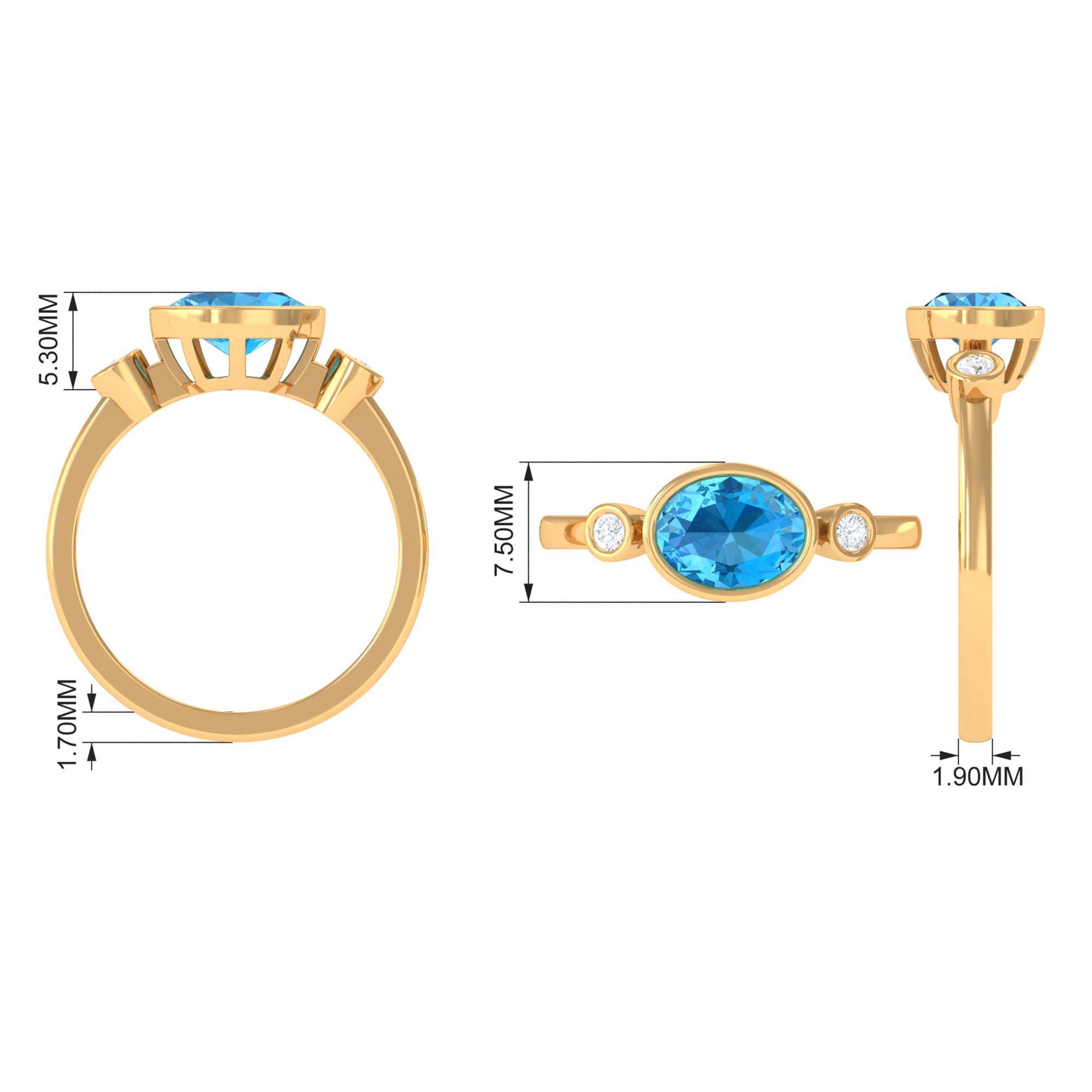 Oval Cut Swiss Blue Topaz Solitaire Ring with Diamond Stones Swiss Blue Topaz - ( AAA ) - Quality - Rosec Jewels