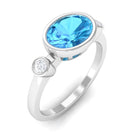 Oval Cut Swiss Blue Topaz Solitaire Ring with Diamond Stones Swiss Blue Topaz - ( AAA ) - Quality - Rosec Jewels