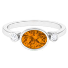 Oval Cut Citrine Solitaire East West Ring with Diamond Stones Citrine - ( AAA ) - Quality - Rosec Jewels