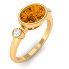 Oval Cut Citrine Solitaire East West Ring with Diamond Stones Citrine - ( AAA ) - Quality - Rosec Jewels