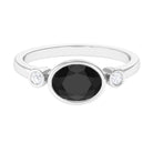 Oval Cut Solitaire Black Spinel East West Ring with Diamond Black Spinel - ( AAA ) - Quality - Rosec Jewels