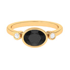 Oval Cut Solitaire Black Spinel East West Ring with Diamond Black Spinel - ( AAA ) - Quality - Rosec Jewels