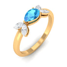 Minimal Swiss Blue Topaz Leaf Promise Ring with Diamond Swiss Blue Topaz - ( AAA ) - Quality - Rosec Jewels