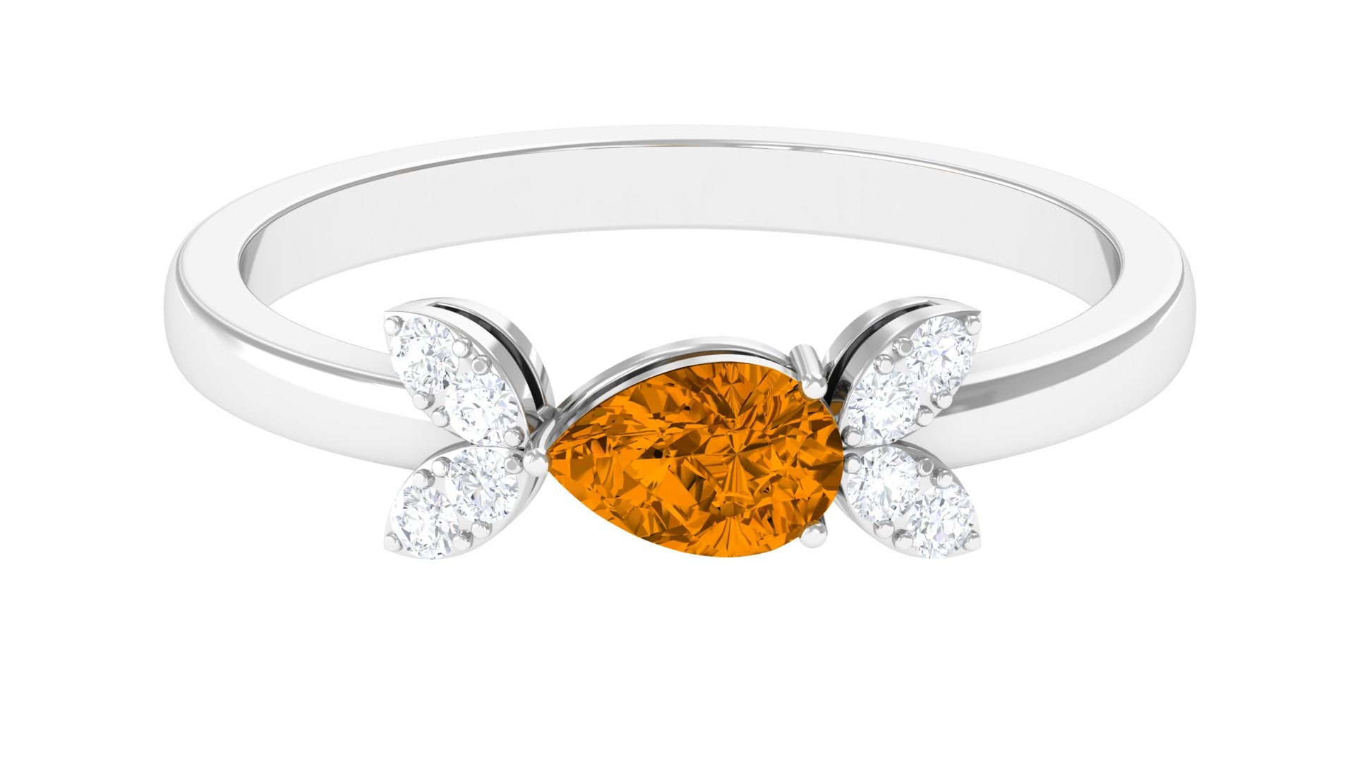 0.75 CT Pear Cut Citrine Promise Ring with Leaf Diamond Citrine - ( AAA ) - Quality - Rosec Jewels