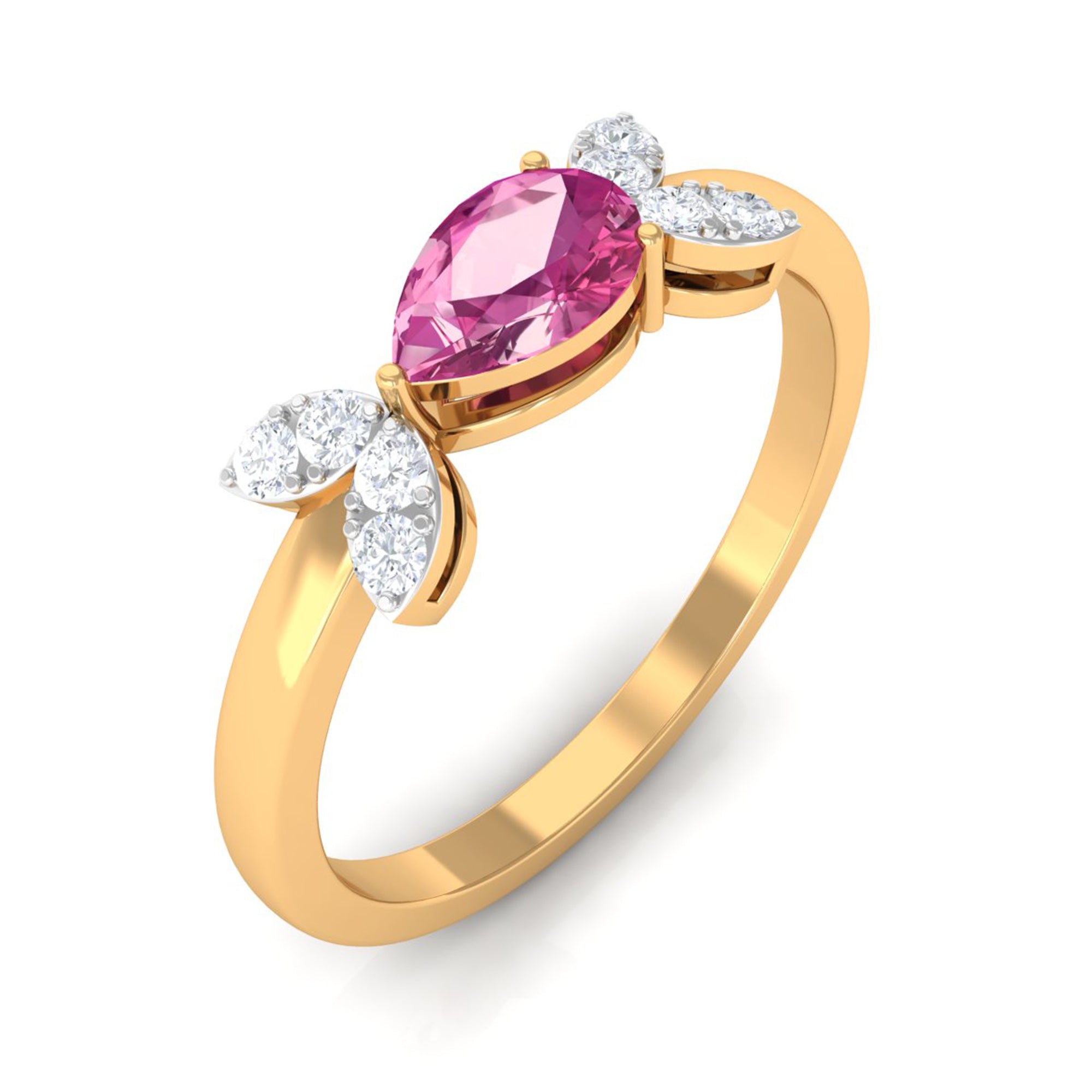 Minimal Pink Tourmaline Leaf Promise Ring with Diamond Pink Tourmaline - ( AAA ) - Quality - Rosec Jewels