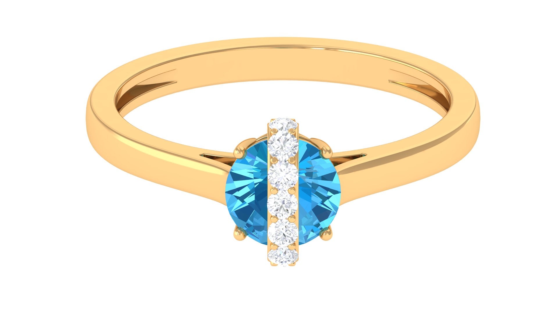 Real Swiss Blue Topaz Solitaire Ring with Diamond Stones Swiss Blue Topaz - ( AAA ) - Quality - Rosec Jewels