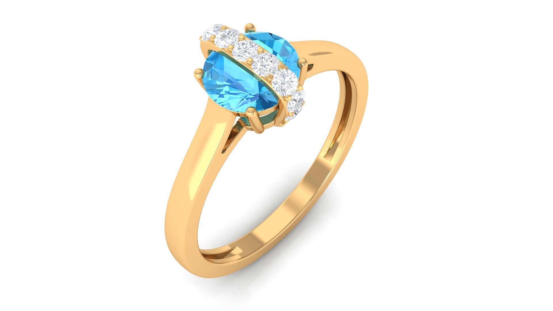 Real Swiss Blue Topaz Solitaire Ring with Diamond Stones Swiss Blue Topaz - ( AAA ) - Quality - Rosec Jewels