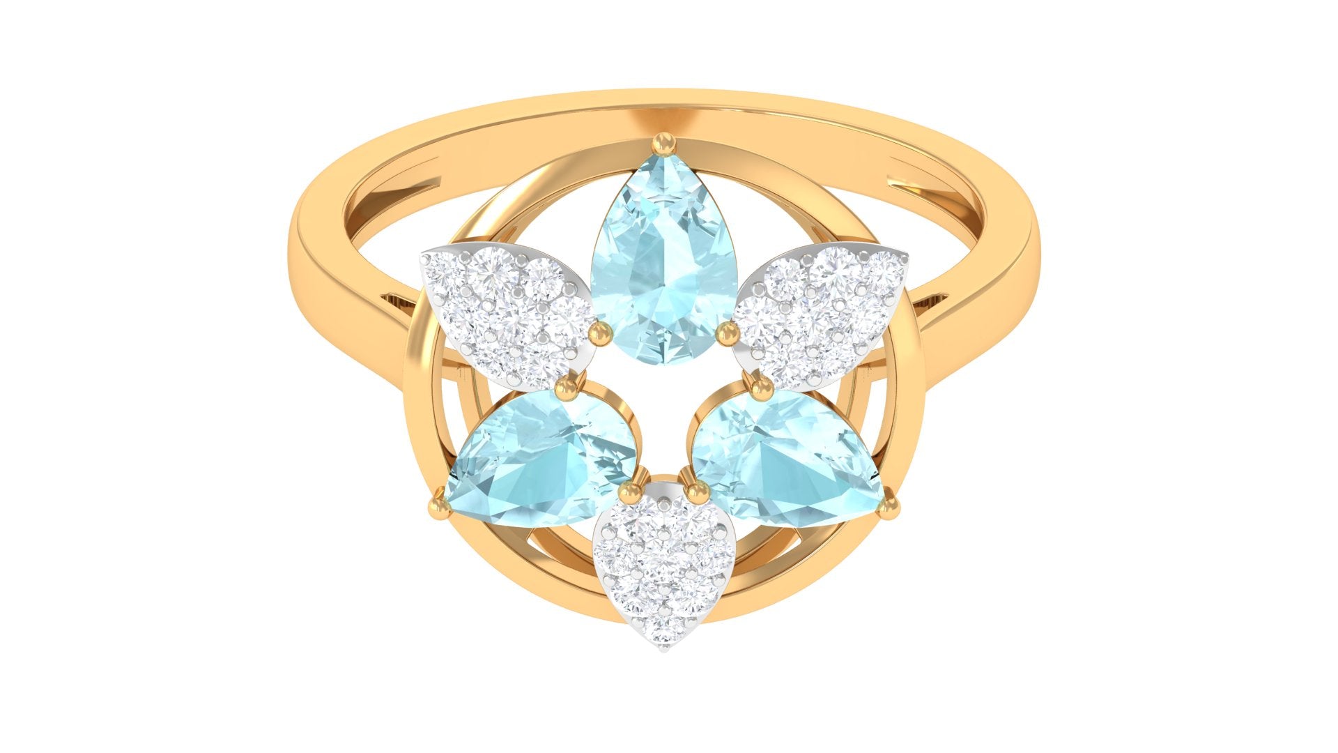 Sky Blue Topaz and Diamond Floral Cocktail Ring Sky Blue Topaz - ( AAA ) - Quality - Rosec Jewels