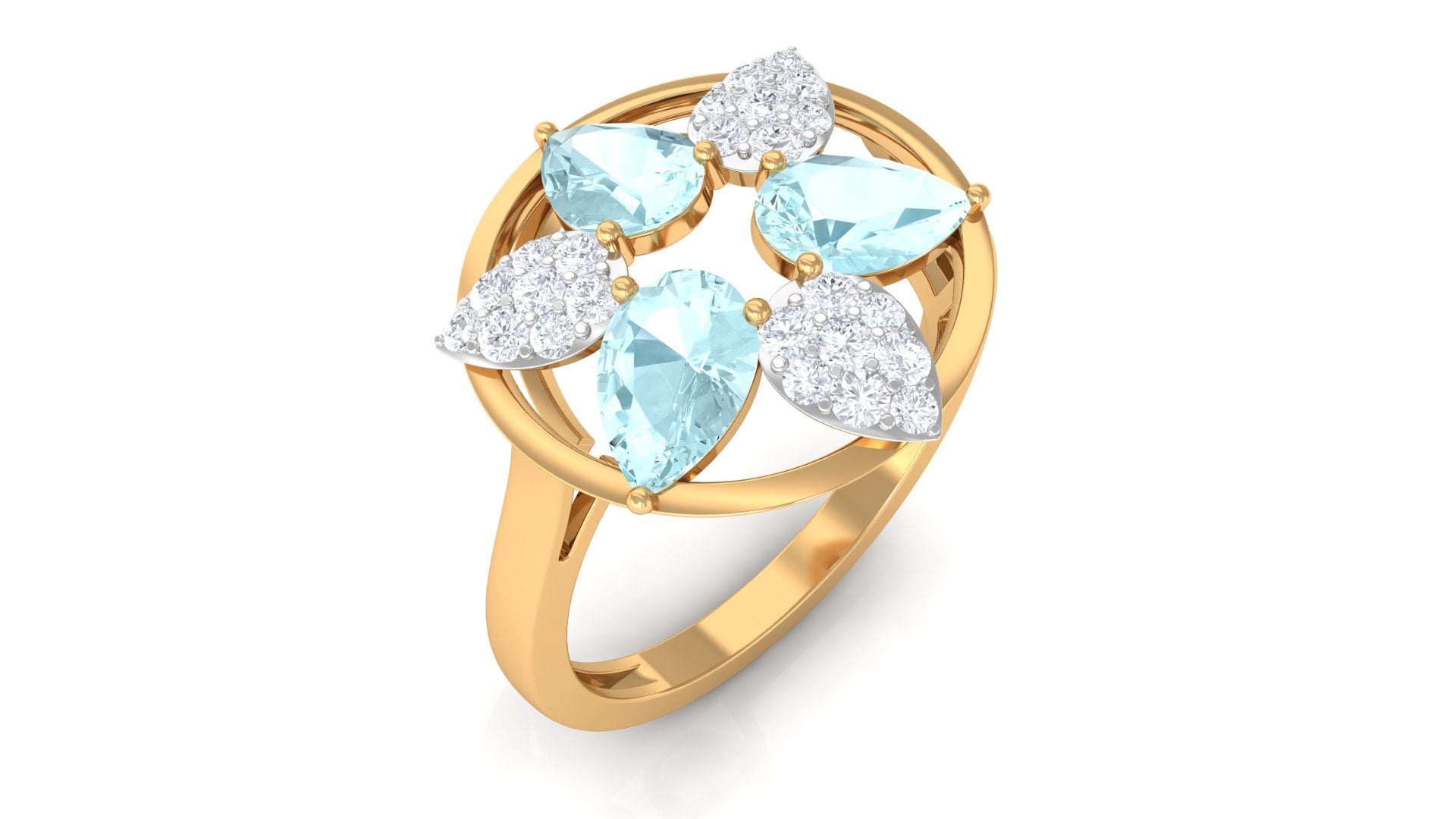 Sky Blue Topaz and Diamond Floral Cocktail Ring Sky Blue Topaz - ( AAA ) - Quality - Rosec Jewels