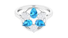 Swiss Blue Topaz Floral Cocktail Ring with Diamond Swiss Blue Topaz - ( AAA ) - Quality - Rosec Jewels