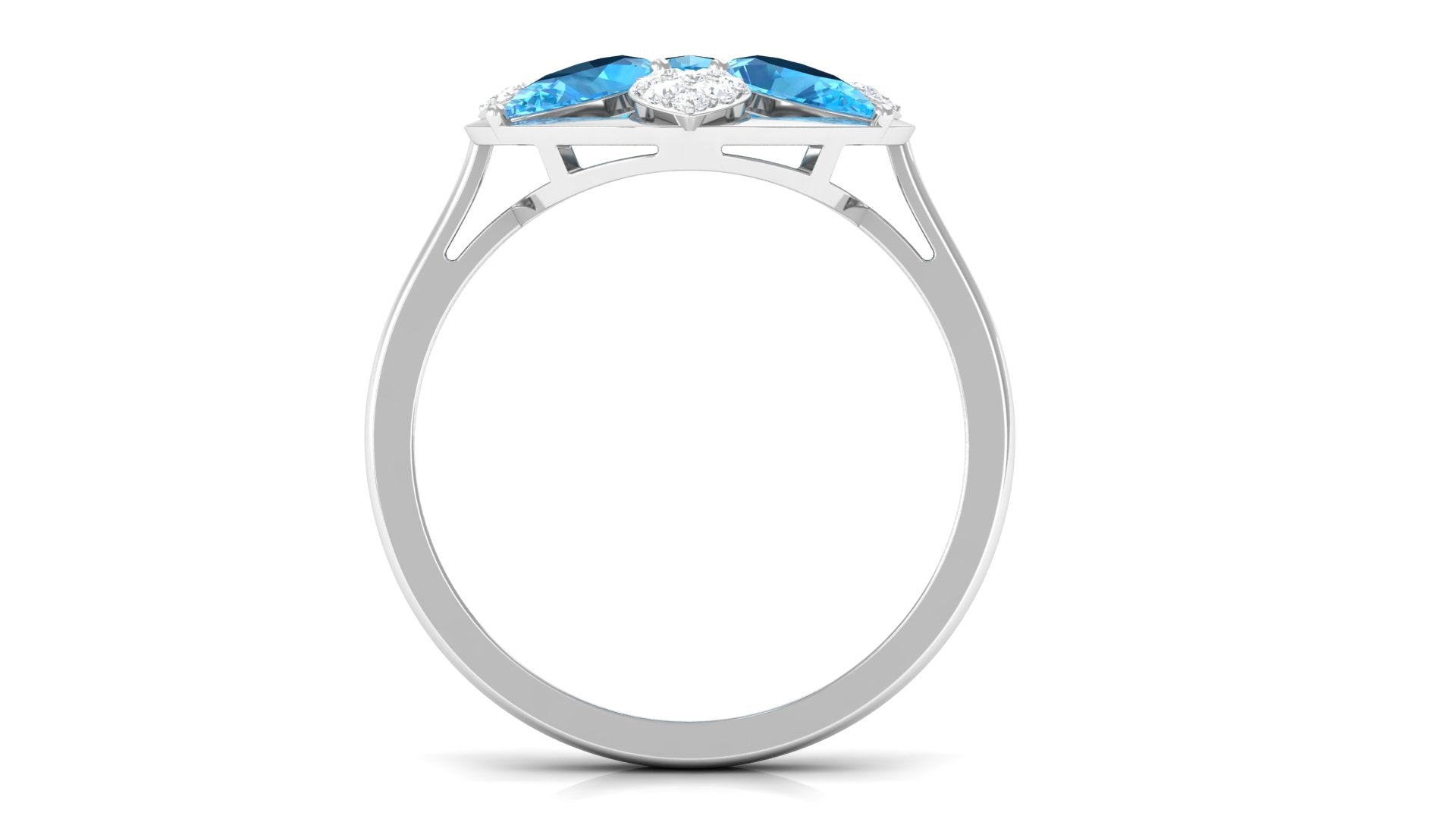 Swiss Blue Topaz Floral Cocktail Ring with Diamond Swiss Blue Topaz - ( AAA ) - Quality - Rosec Jewels