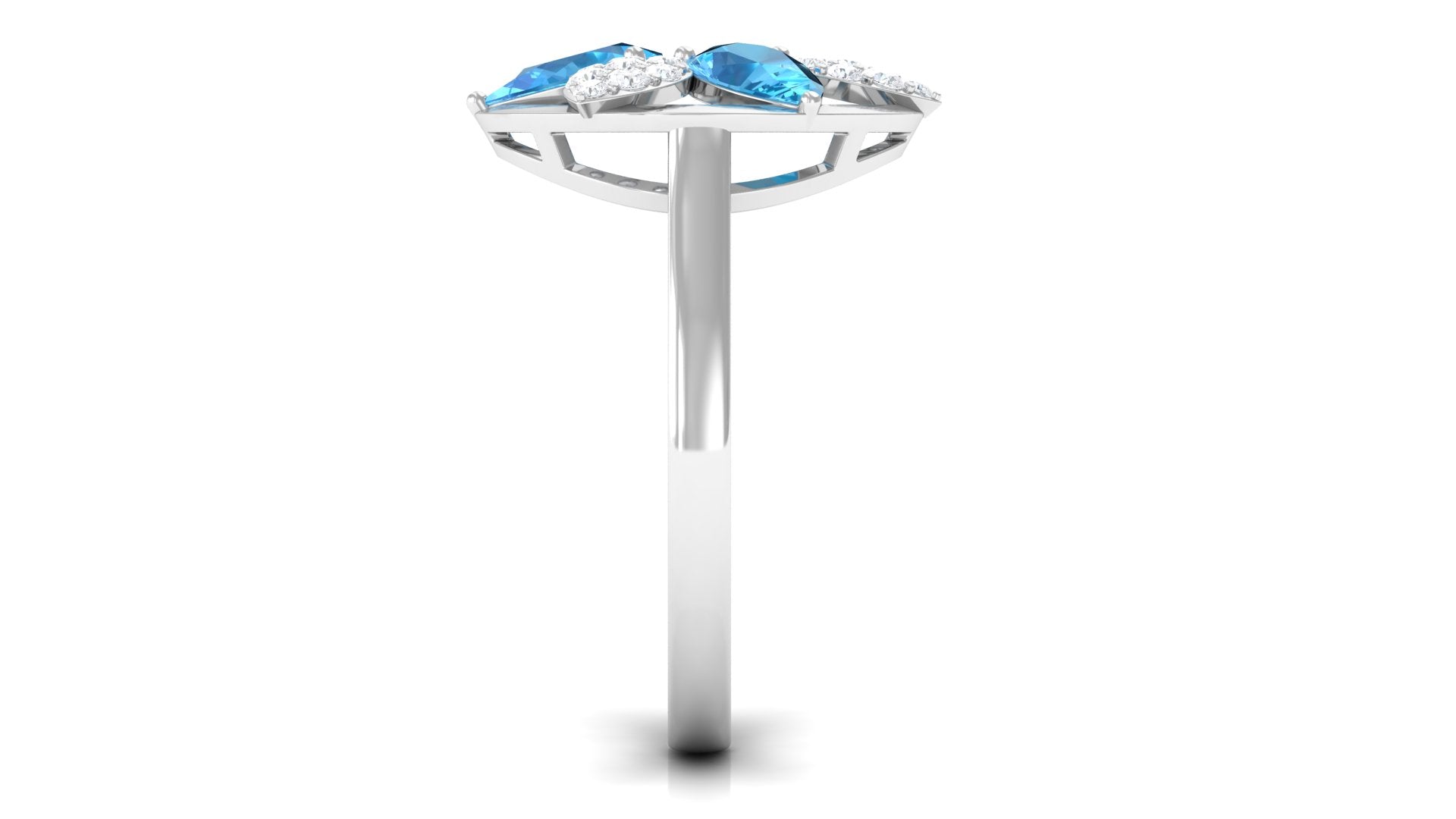 Swiss Blue Topaz Floral Cocktail Ring with Diamond Swiss Blue Topaz - ( AAA ) - Quality - Rosec Jewels