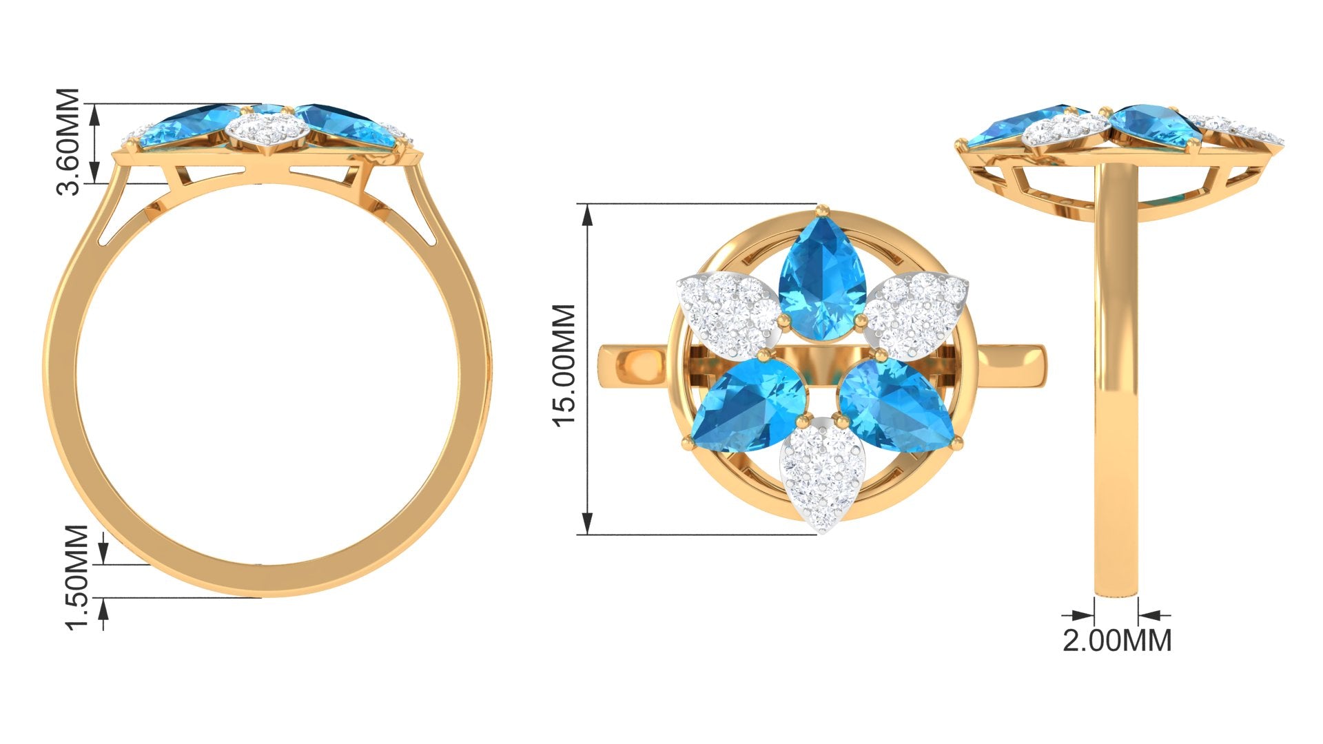 Swiss Blue Topaz Floral Cocktail Ring with Diamond Swiss Blue Topaz - ( AAA ) - Quality - Rosec Jewels