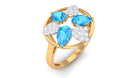 Swiss Blue Topaz Floral Cocktail Ring with Diamond Swiss Blue Topaz - ( AAA ) - Quality - Rosec Jewels