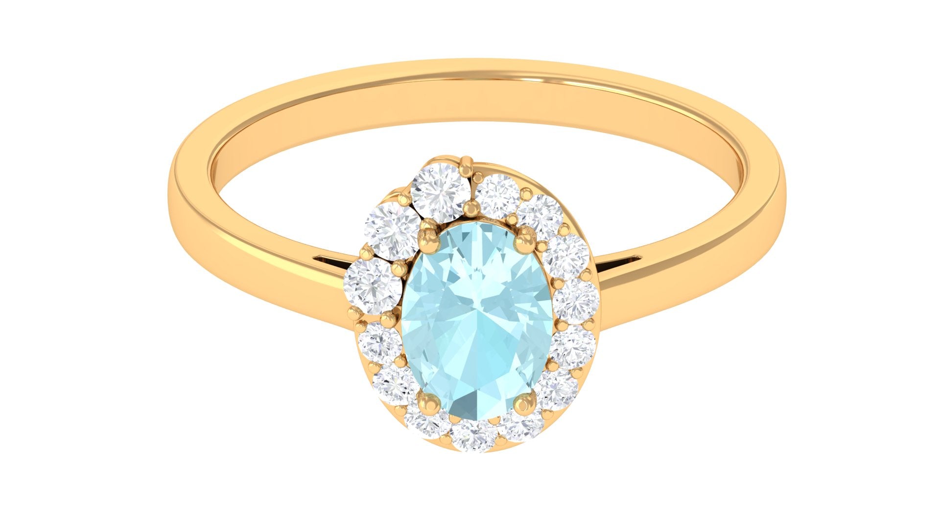 Classic Sky Blue Topaz Oval Cocktail Ring with Diamond Halo Sky Blue Topaz - ( AAA ) - Quality - Rosec Jewels