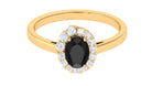 Oval Shape Black Spinel Classic Halo Engagement Ring Black Spinel - ( AAA ) - Quality - Rosec Jewels