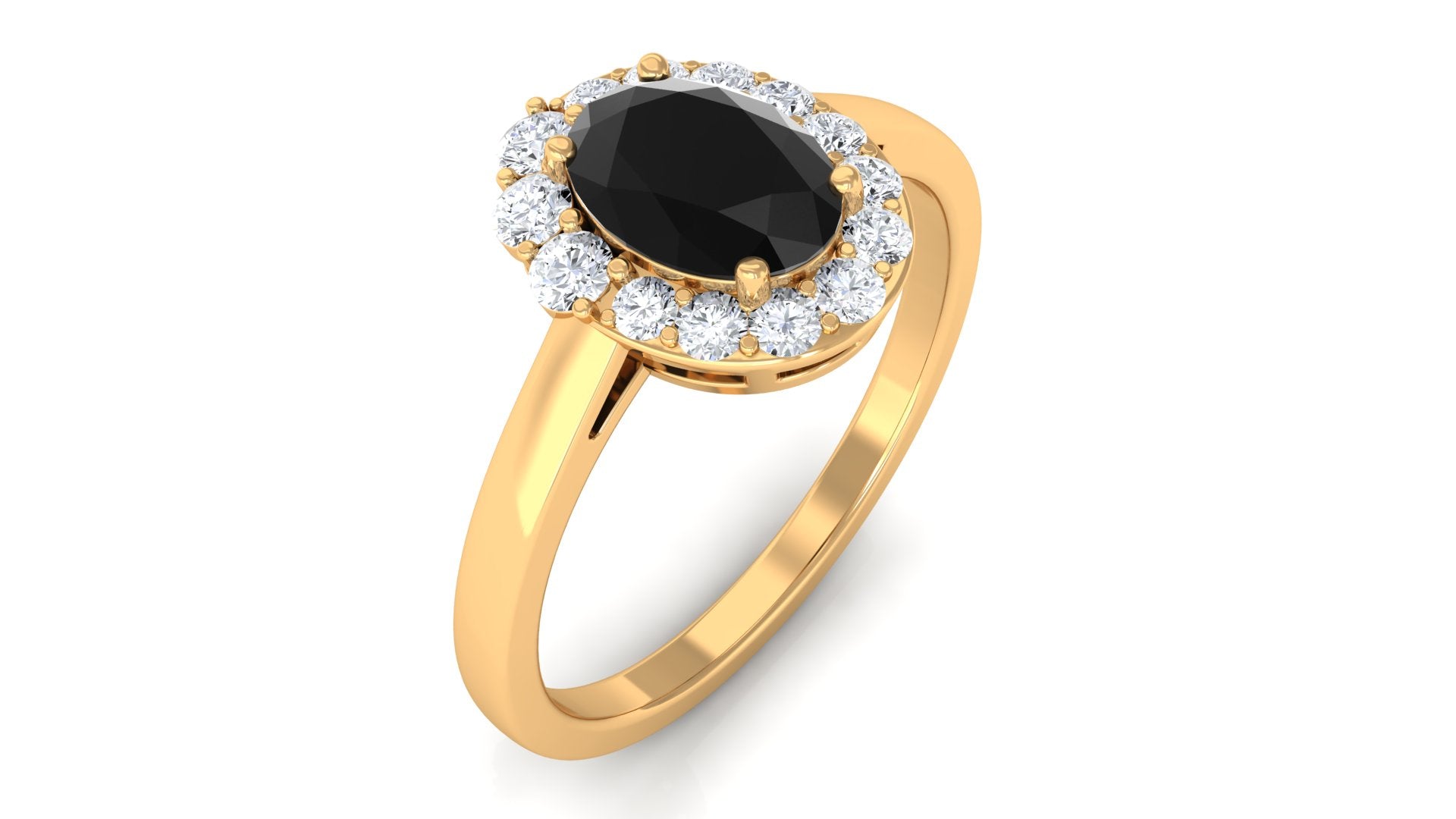 Oval Shape Black Spinel Classic Halo Engagement Ring Black Spinel - ( AAA ) - Quality - Rosec Jewels