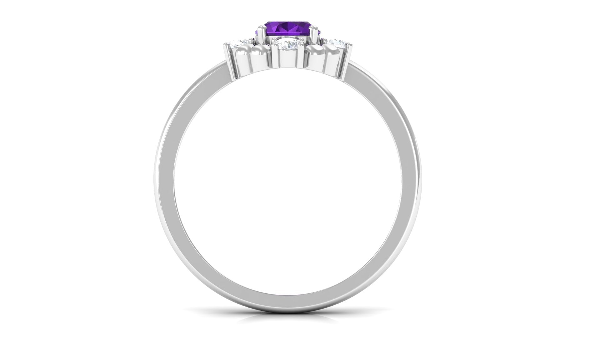 Oval Amethyst and Diamond Cocktail Ring with Beads Amethyst - ( AAA ) - Quality - Rosec Jewels