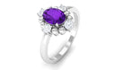 Oval Amethyst and Diamond Cocktail Ring with Beads Amethyst - ( AAA ) - Quality - Rosec Jewels