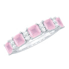 Asscher Cut Rose Quartz and Diamond Classic Band Ring Rose Quartz - ( AAA ) - Quality - Rosec Jewels