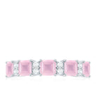 Asscher Cut Rose Quartz and Diamond Classic Band Ring Rose Quartz - ( AAA ) - Quality - Rosec Jewels