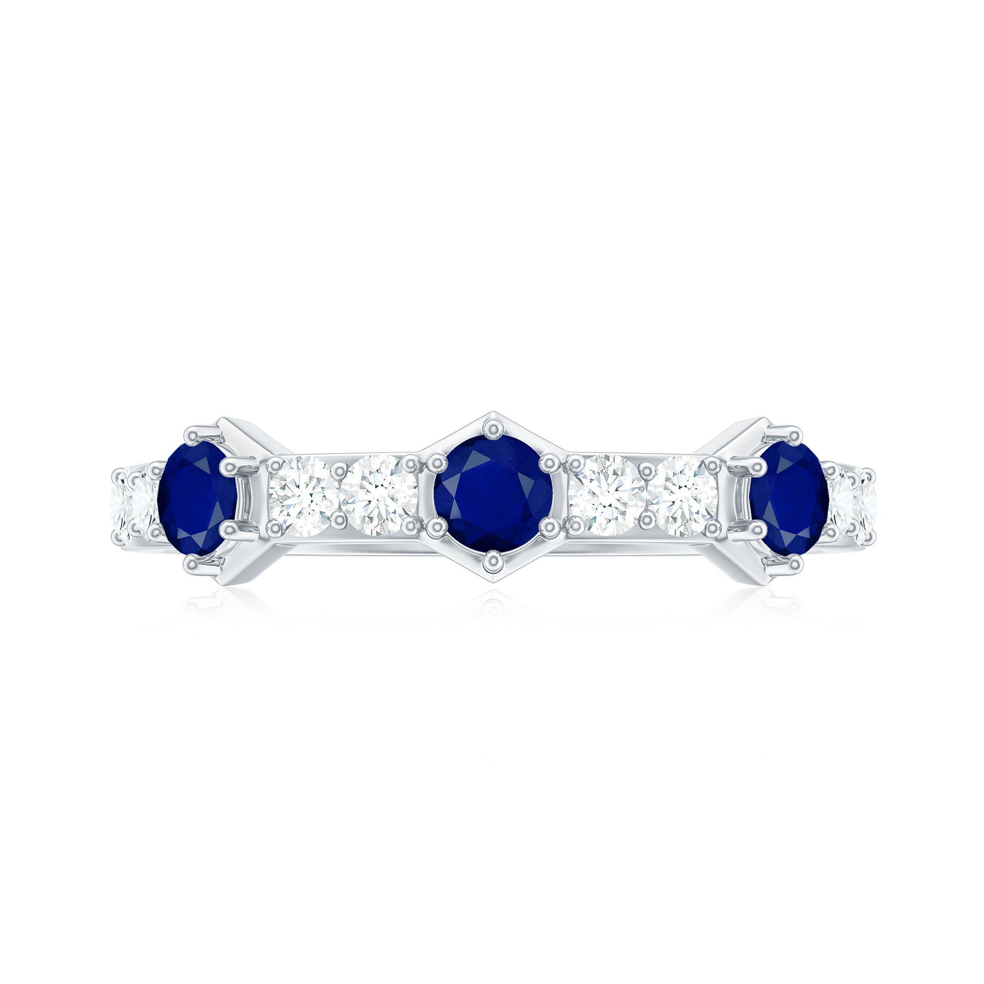 Blue Sapphire and Diamond Minimal Half Eternity Ring Blue Sapphire - ( AAA ) - Quality - Rosec Jewels