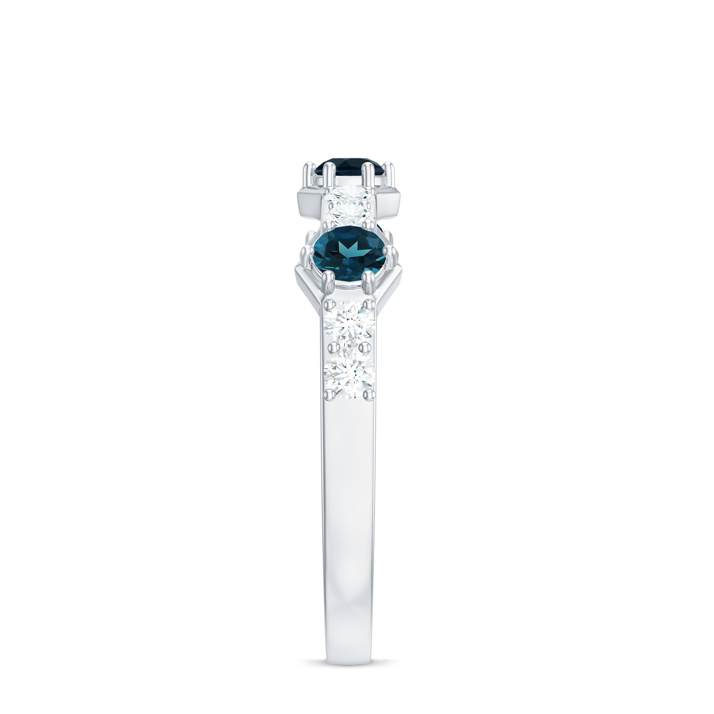 Minimal London Blue Topaz and Diamond Half Eternity Ring London Blue Topaz - ( AAA ) - Quality - Rosec Jewels