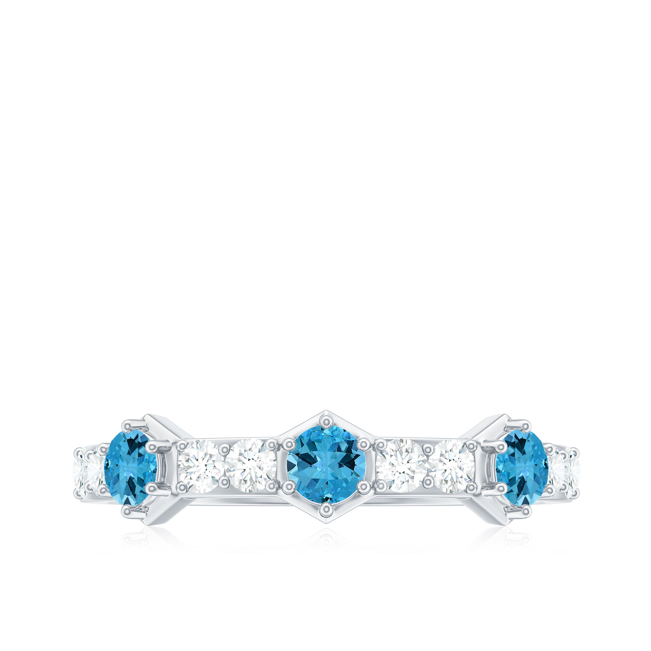 Minimal Half Eternity Ring with Swiss Blue Topaz and Diamond Swiss Blue Topaz - ( AAA ) - Quality - Rosec Jewels