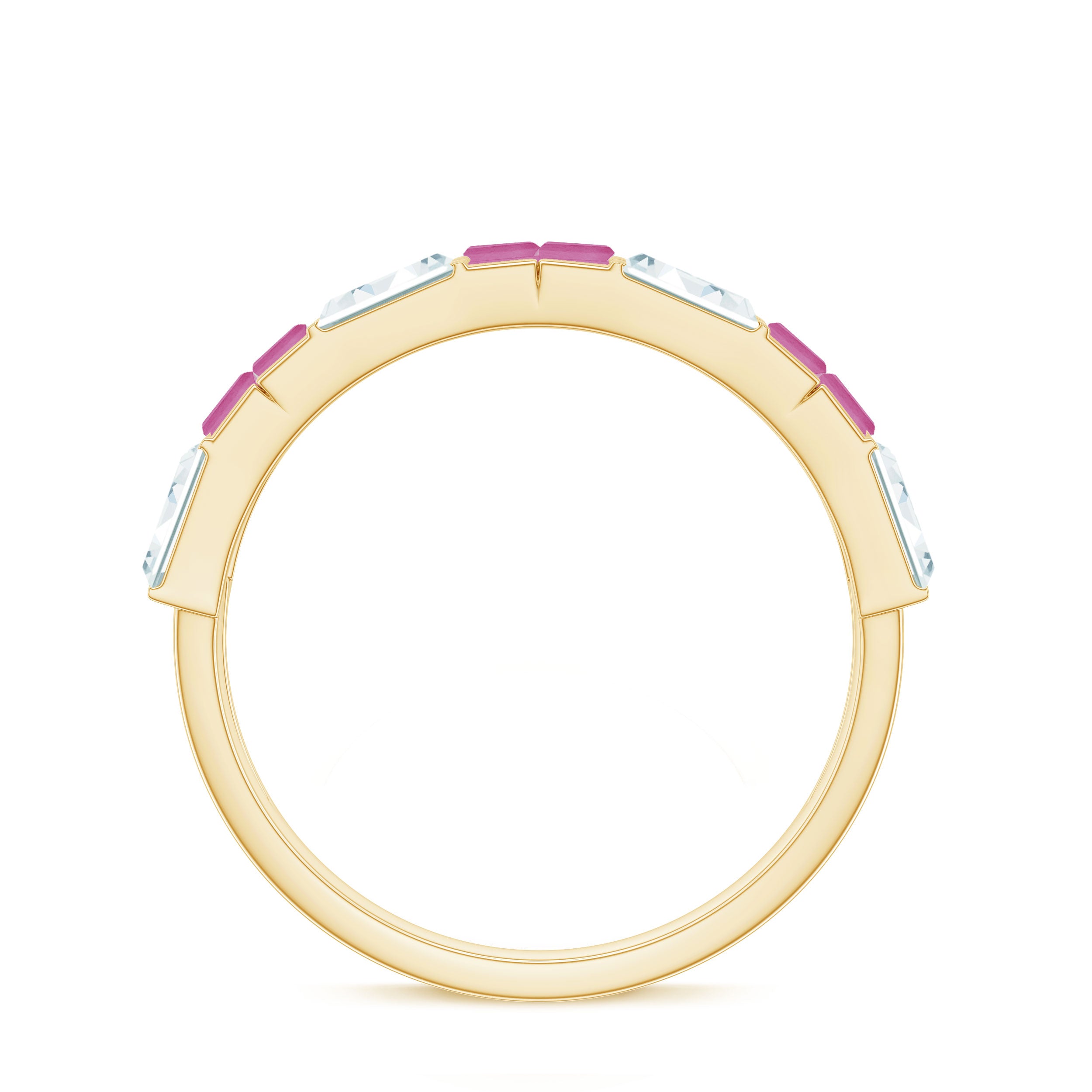 Baguette Shape Pink Tourmaline and Moissanite Half Eternity Ring Pink Tourmaline - ( AAA ) - Quality - Rosec Jewels