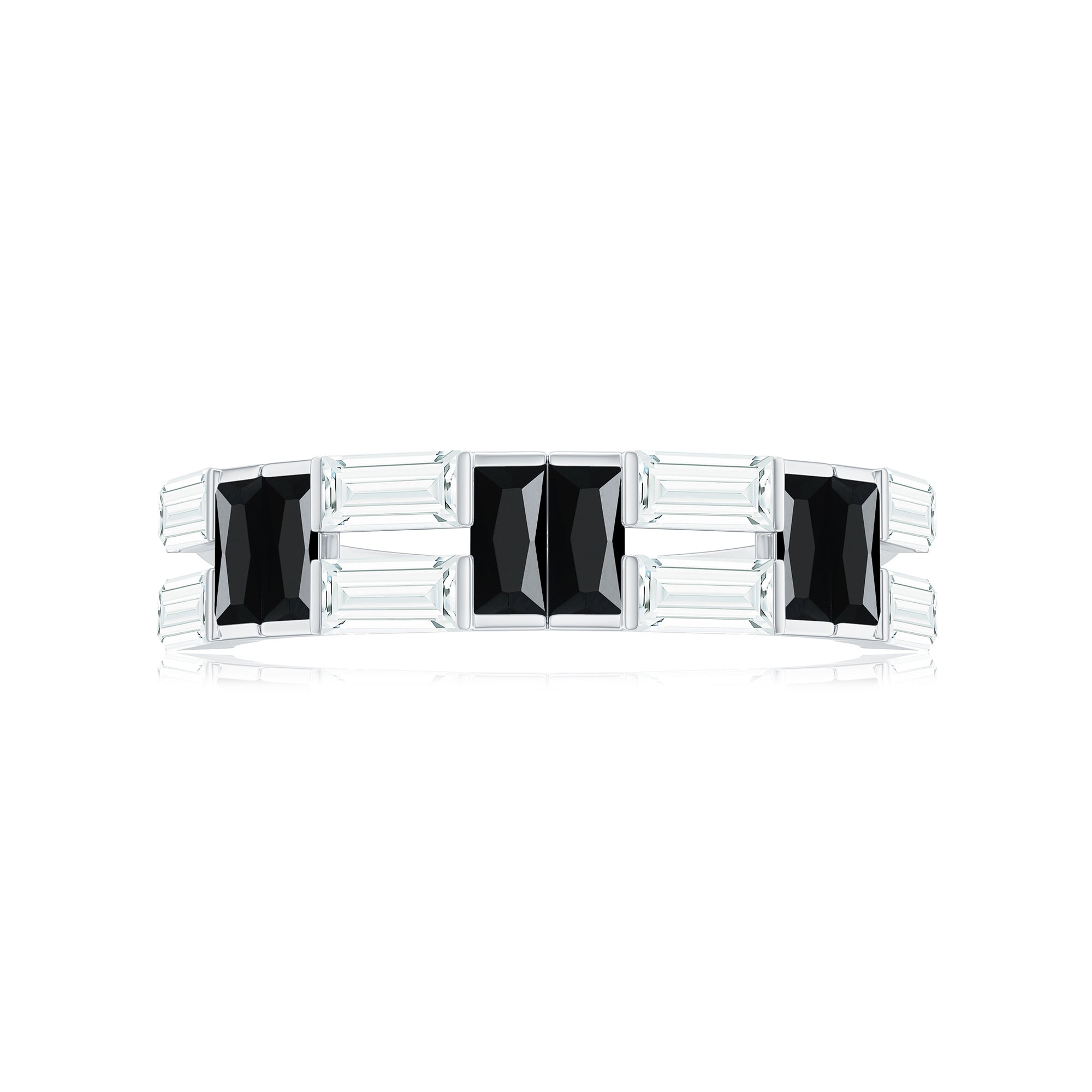 Baguette Cut Black Onyx and Moissanite Half Eternity Ring Black Onyx - ( AAA ) - Quality - Rosec Jewels