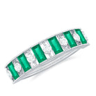 Classic Half Eternity Ring with Emerald and Diamond Emerald - ( AAA ) - Quality - Rosec Jewels