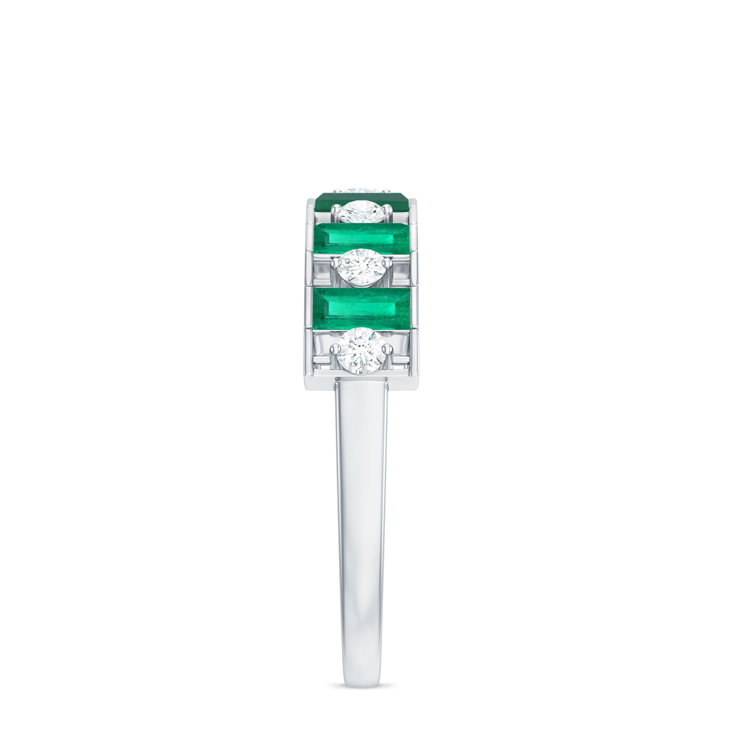 Classic Half Eternity Ring with Emerald and Diamond Emerald - ( AAA ) - Quality - Rosec Jewels