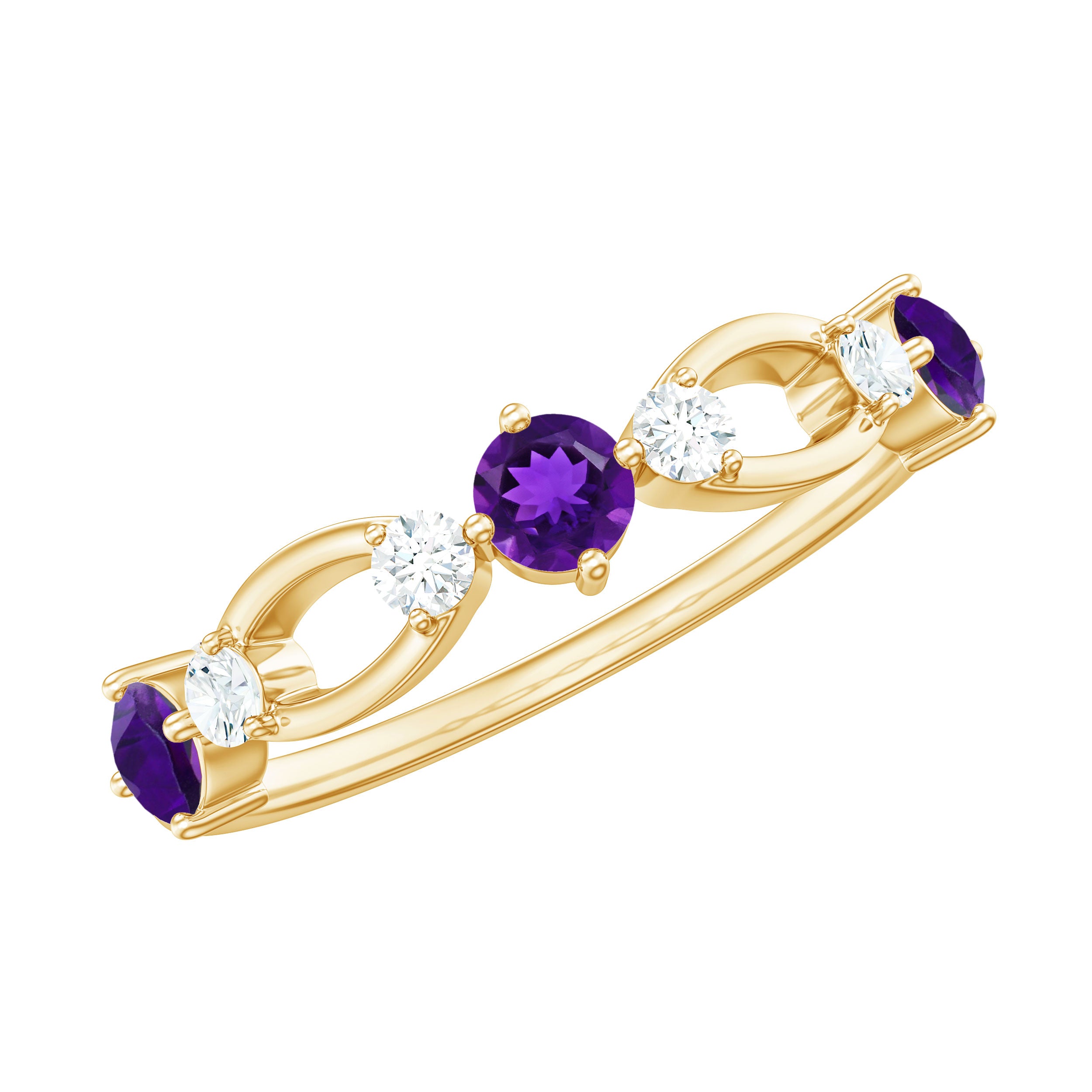 Real Amethyst and Diamond Minimal Promise Ring Amethyst - ( AAA ) - Quality - Rosec Jewels