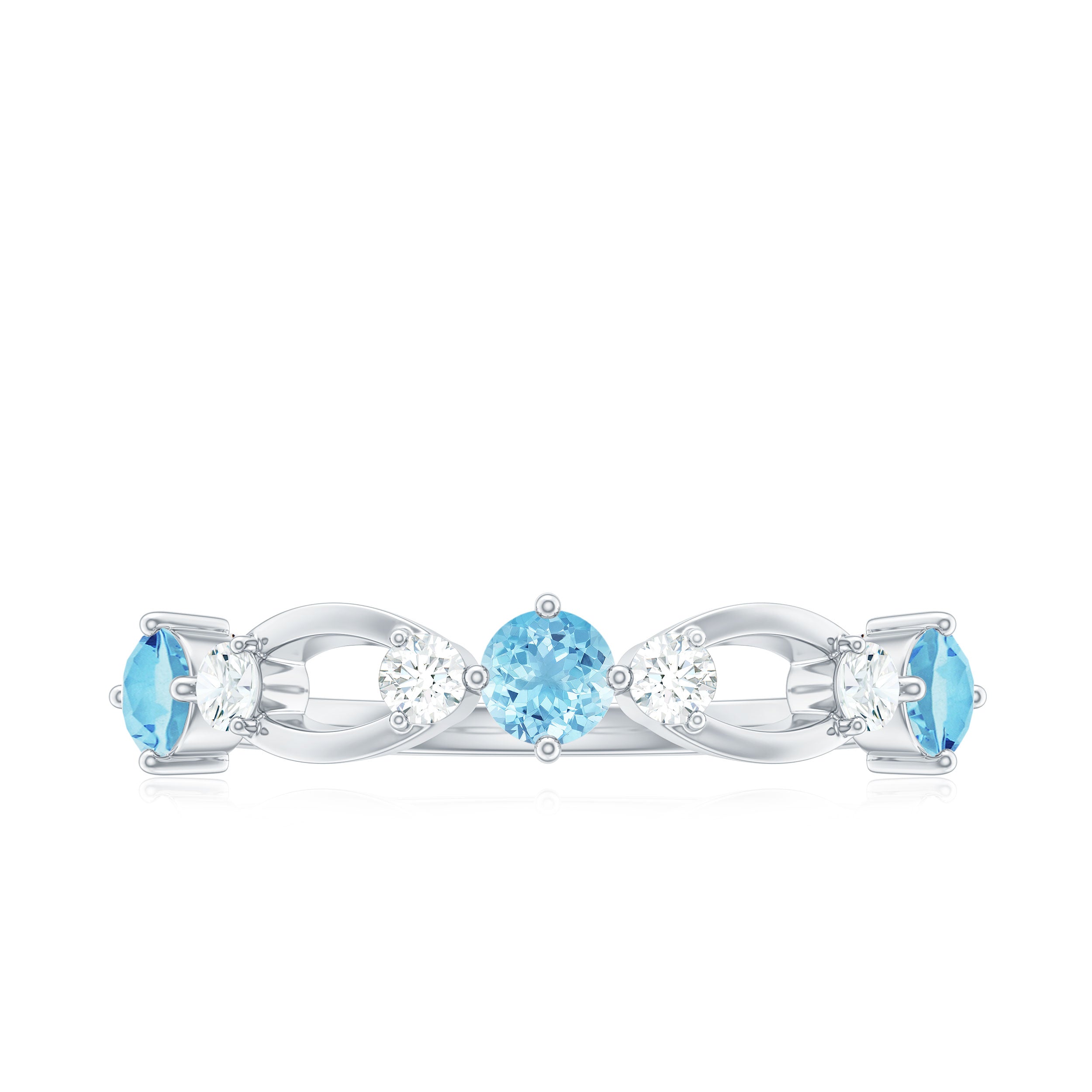 Aquamarine and Diamond Minimal Promise Ring Aquamarine - ( AAA ) - Quality - Rosec Jewels