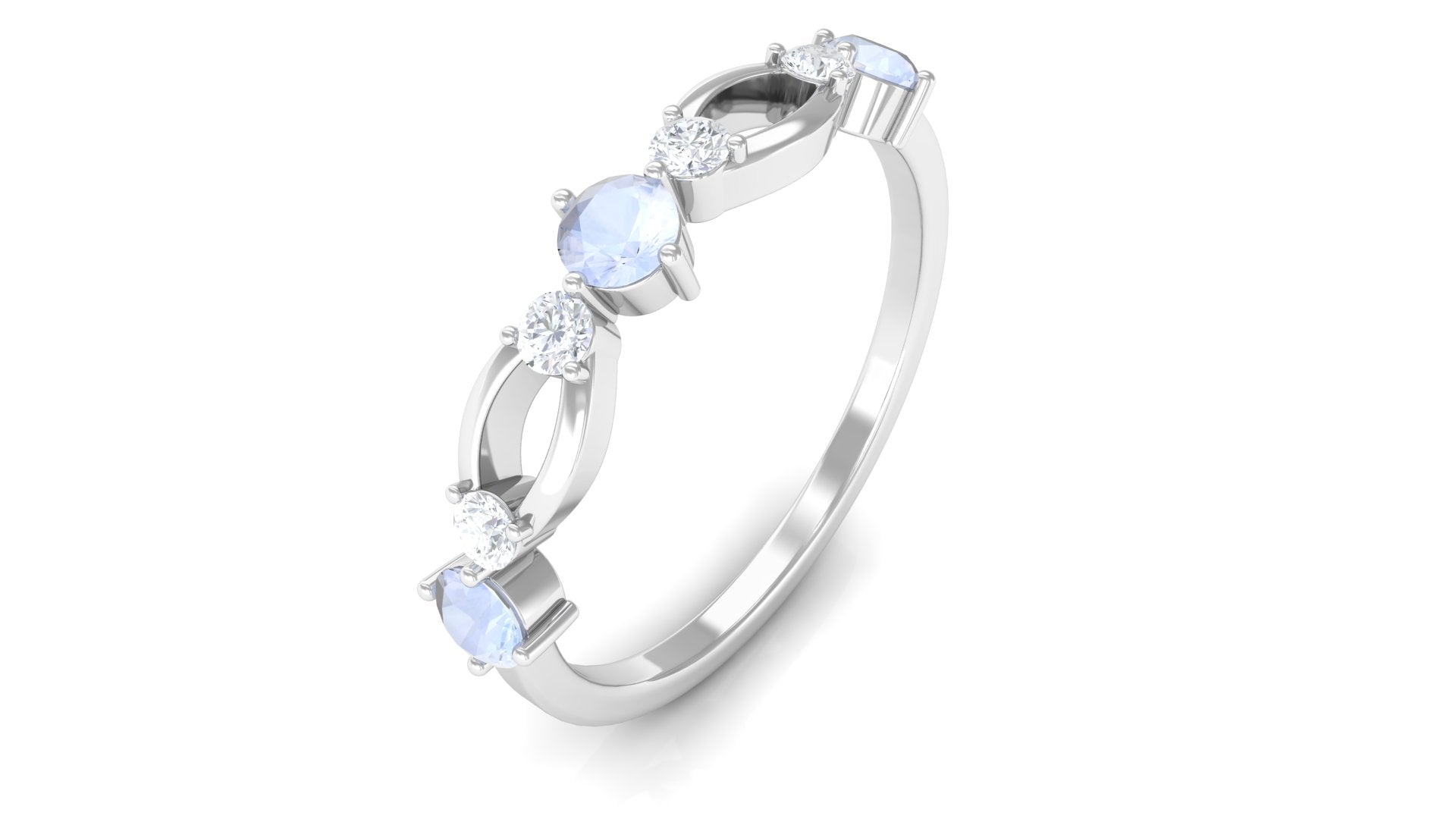 Minimal Promise Ring with Moonstone and Diamond Moonstone - ( AAA ) - Quality - Rosec Jewels