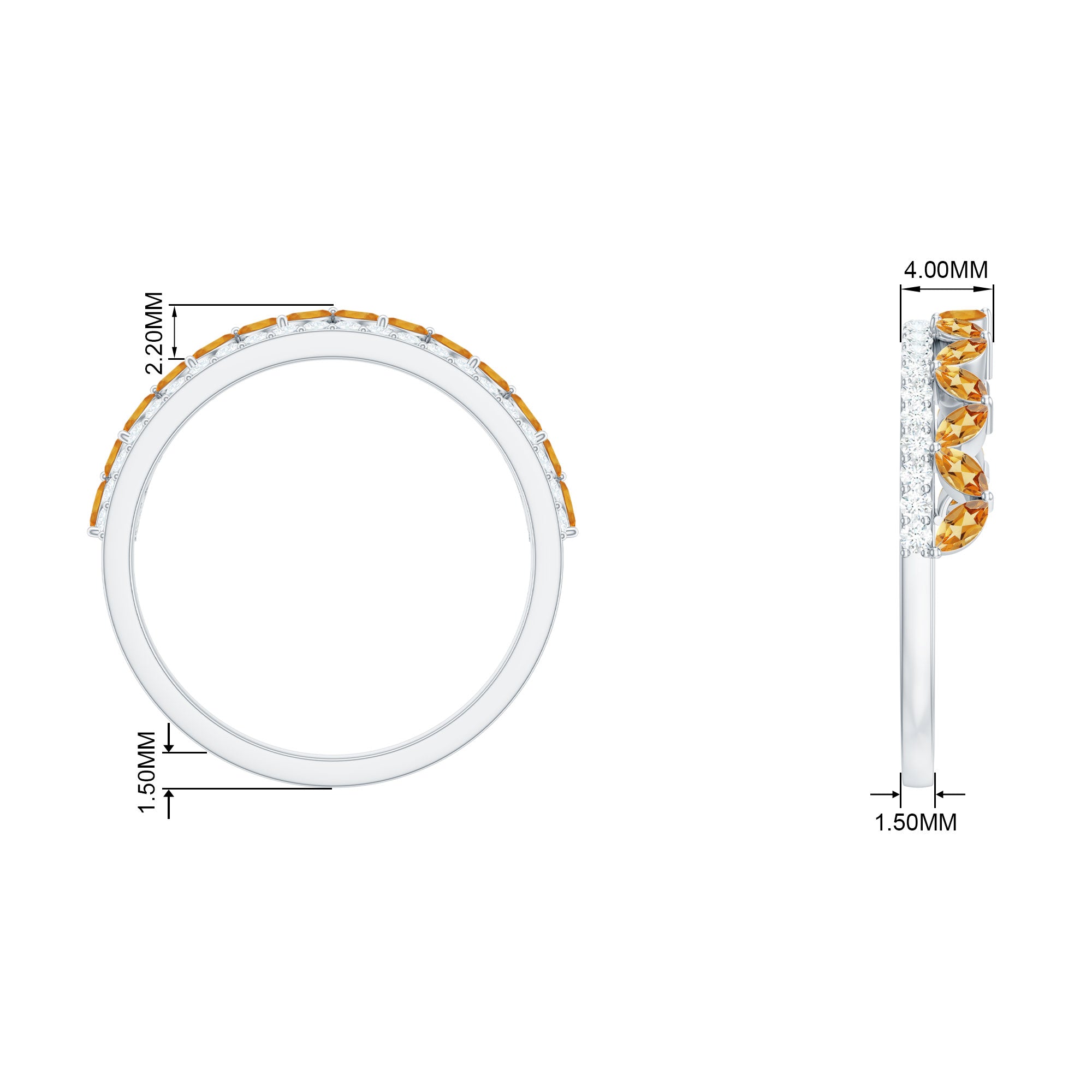 Citrine and Diamond Crown Style Half Eternity Ring Citrine - ( AAA ) - Quality - Rosec Jewels