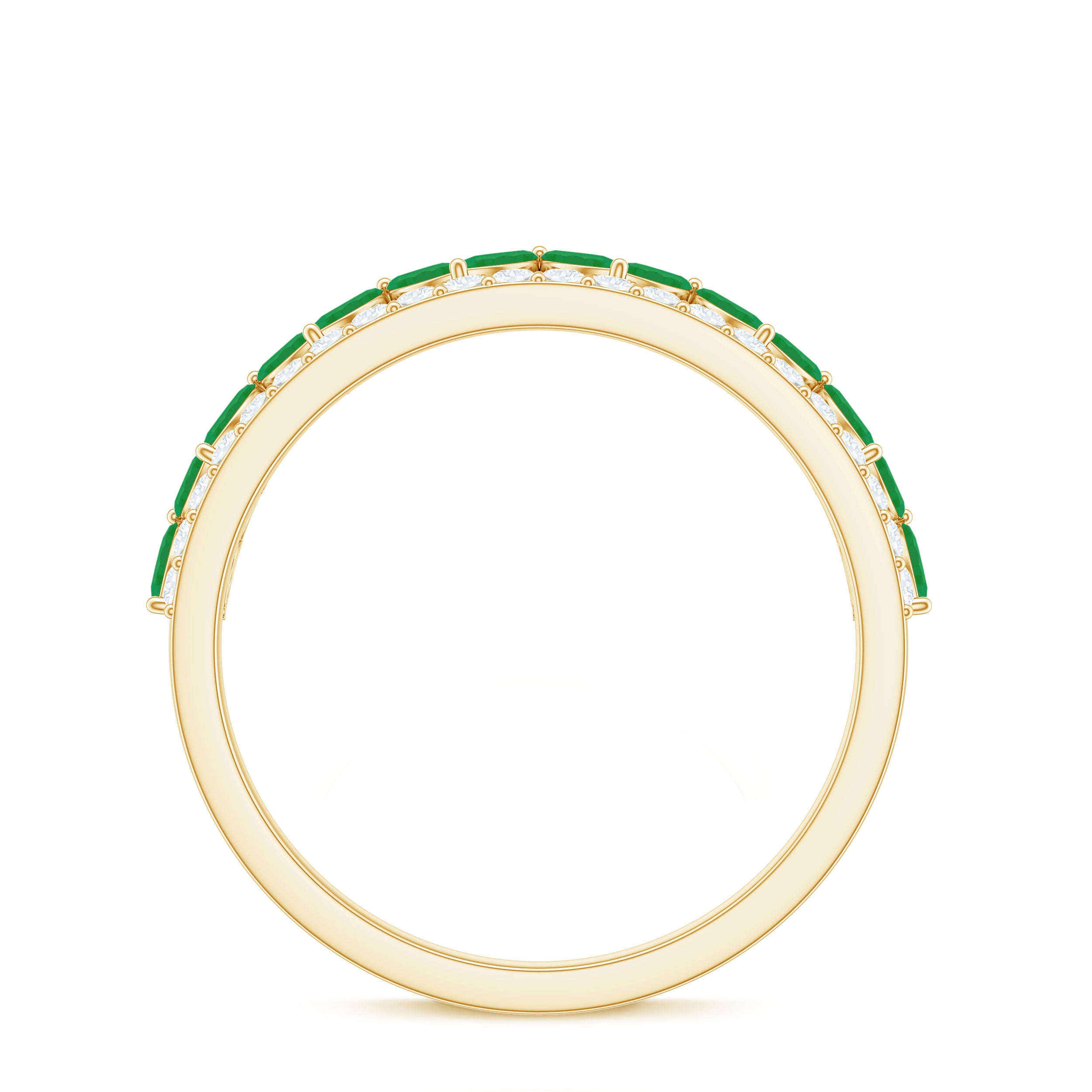 Crown Style Half Eternity Ring with Emerald and Diamond Emerald - ( AAA ) - Quality - Rosec Jewels