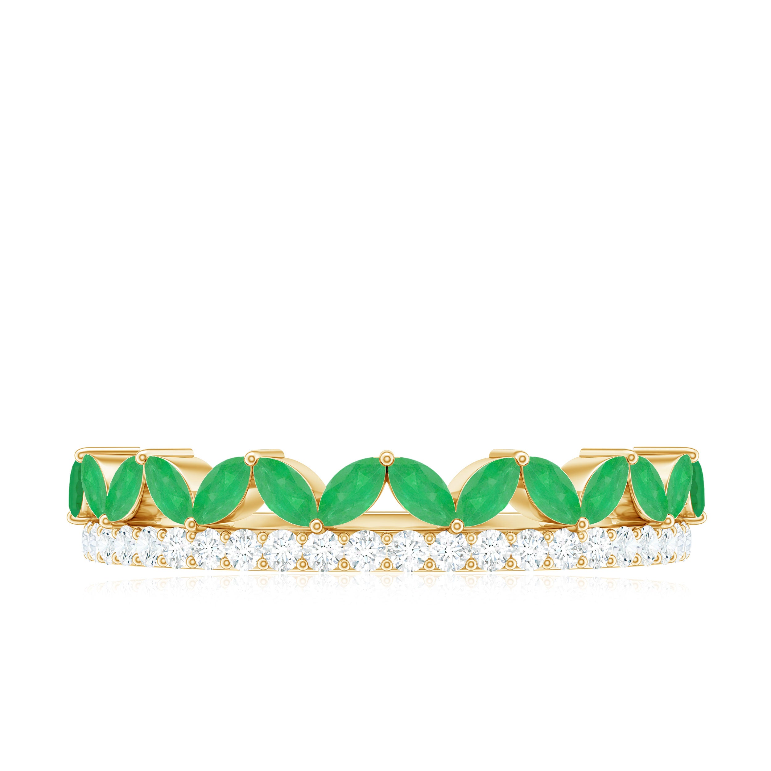 Crown Style Half Eternity Ring with Emerald and Diamond Emerald - ( AAA ) - Quality - Rosec Jewels