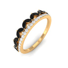 Crown Style Half Eternity Ring with Black Onyx and Diamond Black Onyx - ( AAA ) - Quality - Rosec Jewels