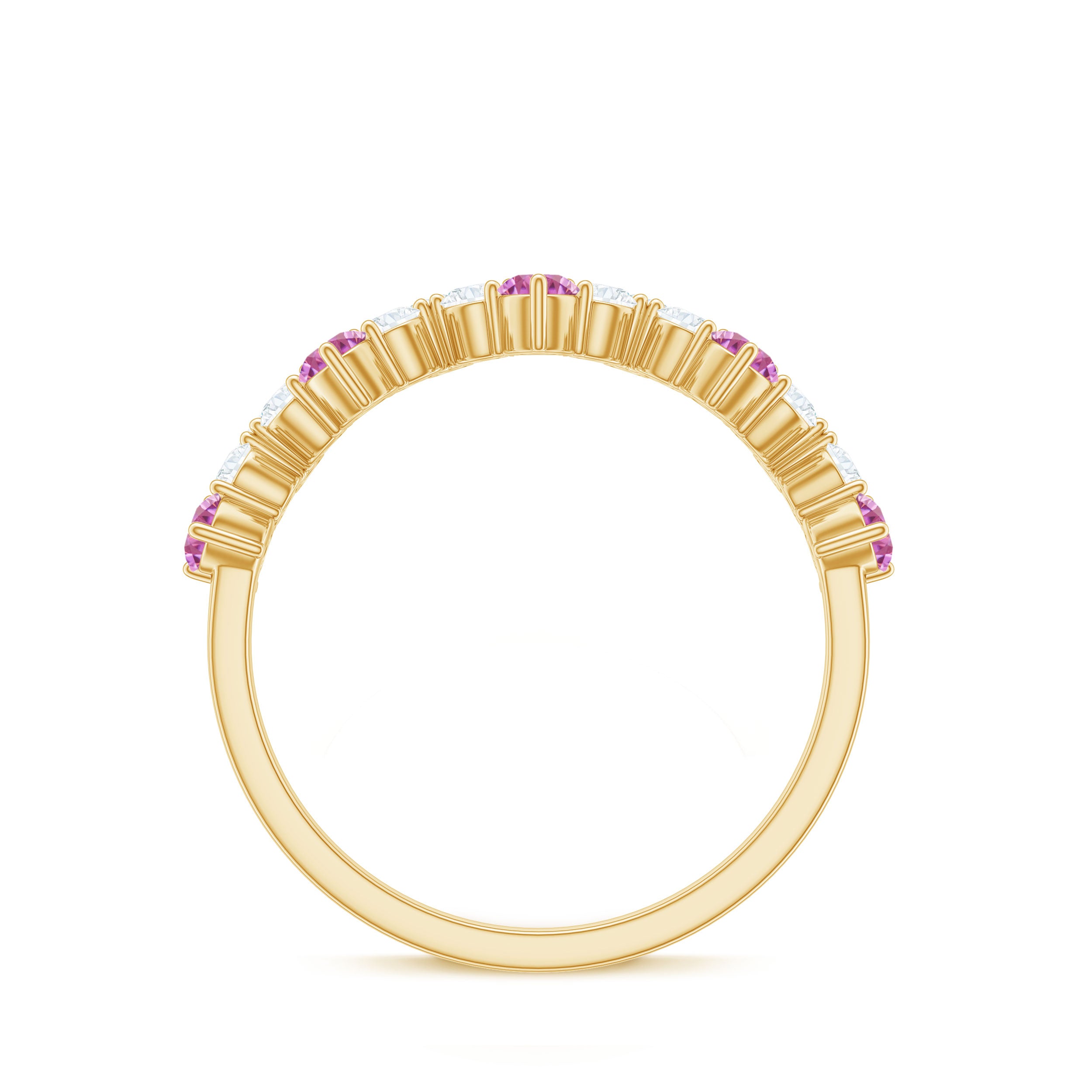 Zigzag Ring Half Eternity Ring with Pink Tourmaline and Diamond Pink Tourmaline - ( AAA ) - Quality - Rosec Jewels