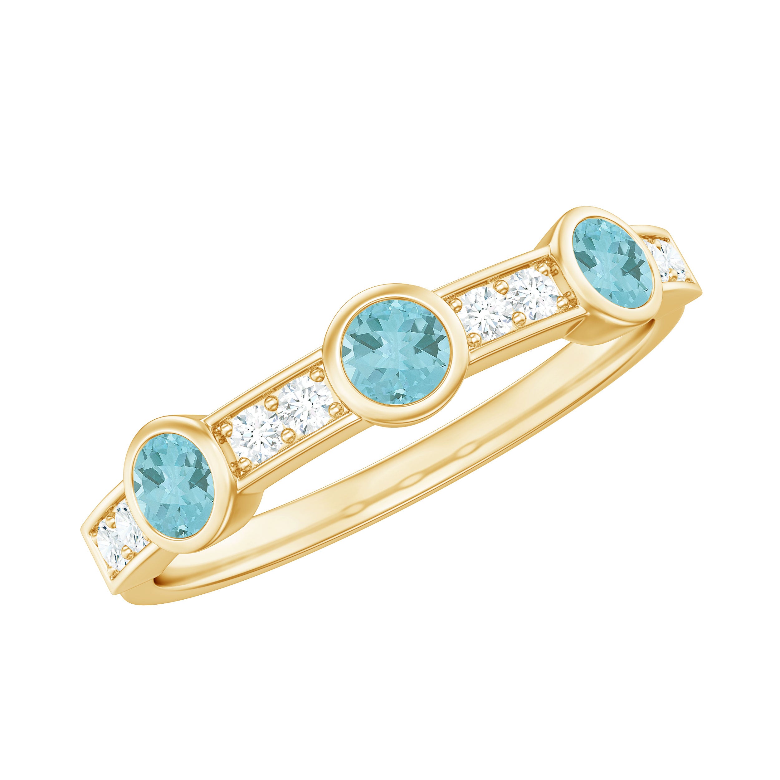 1/2 CT Sky Blue Topaz and Diamond Minimal Half Eternity Ring Sky Blue Topaz - ( AAA ) - Quality - Rosec Jewels