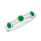 Emerald and Diamond Minimal Half Eternity Band Ring Emerald - ( AAA ) - Quality - Rosec Jewels