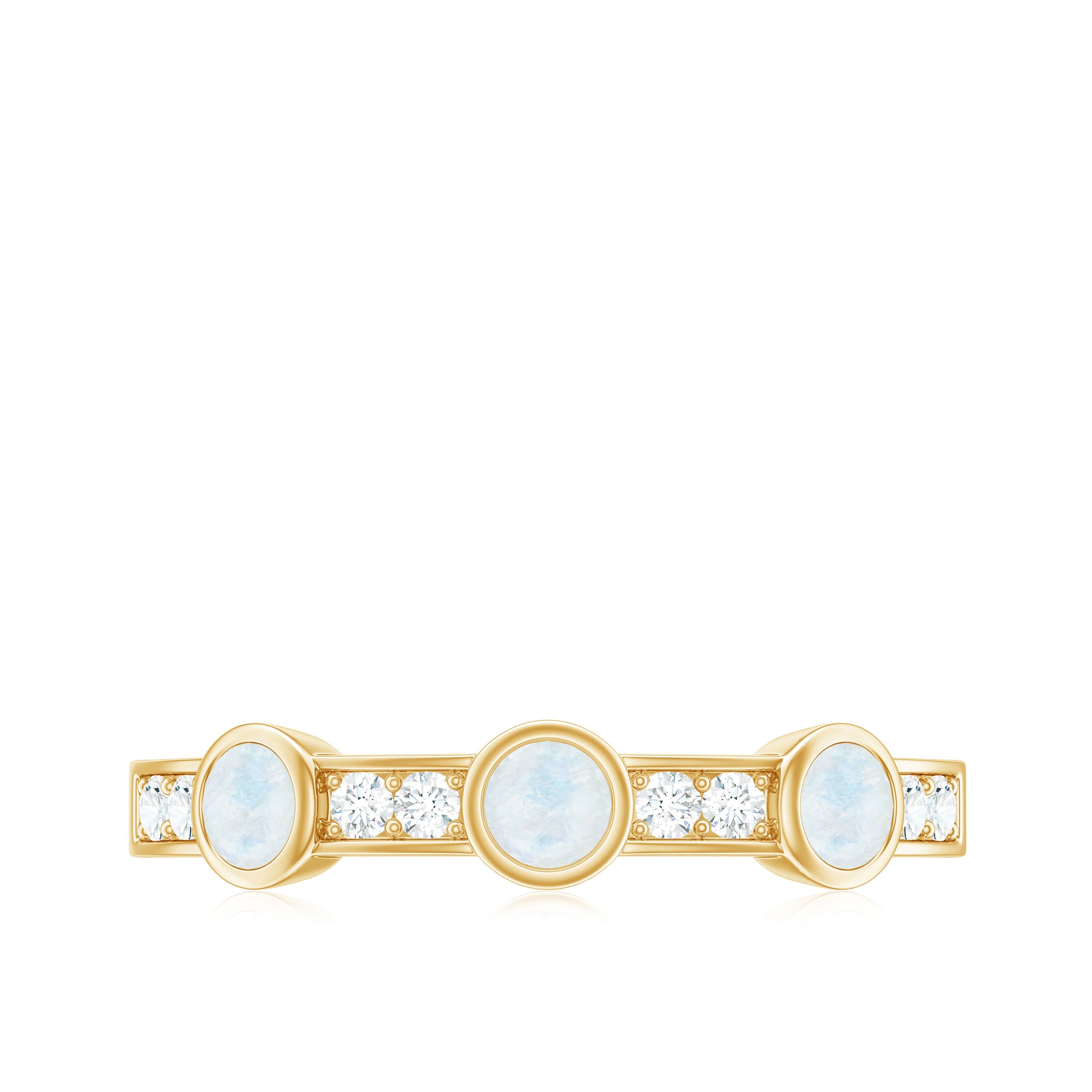 Minimal Half Eternity Ring with Moonstone and Diamond Moonstone - ( AAA ) - Quality - Rosec Jewels