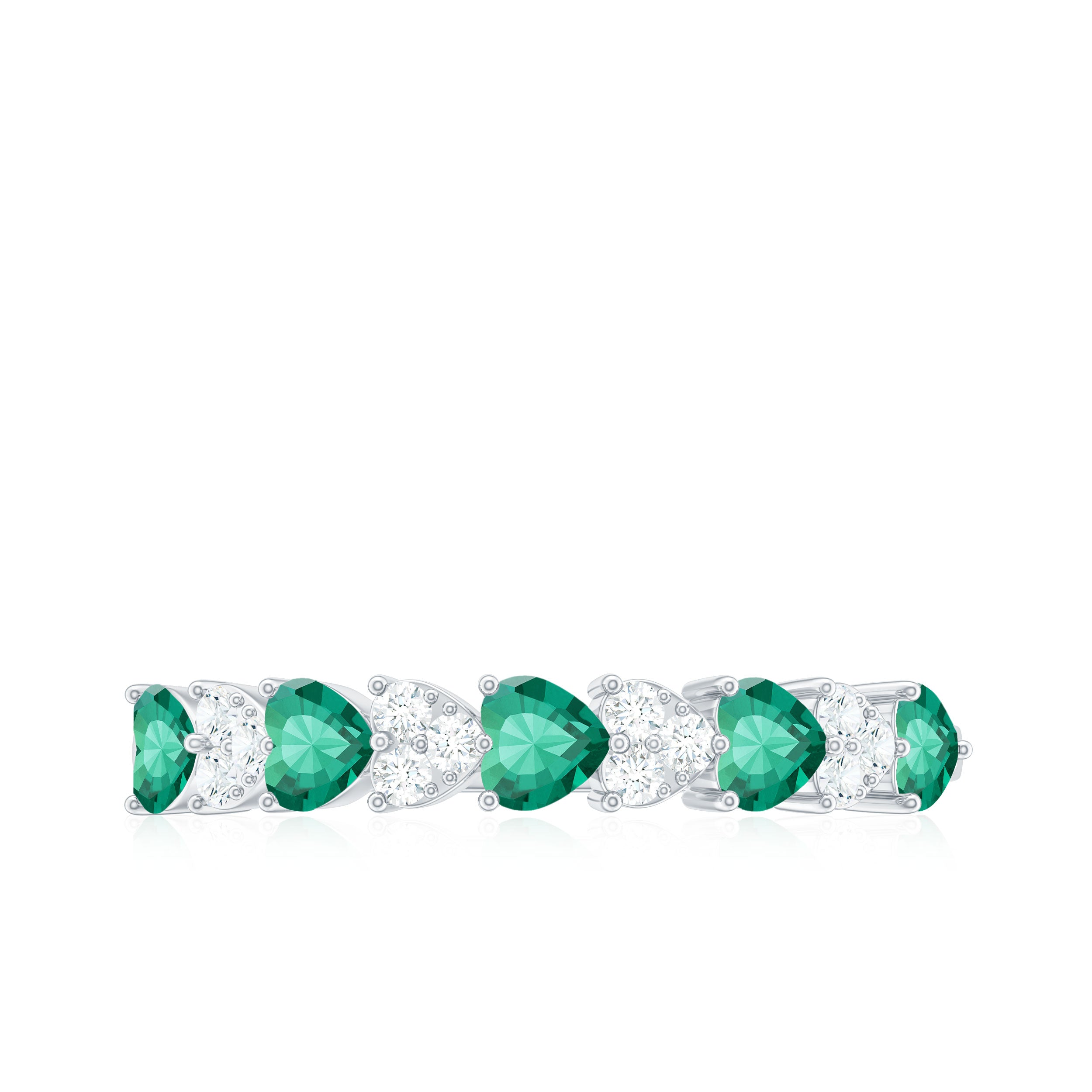 Heart Shape Created Emerald and Diamond Half Eternity Ring Lab Created Emerald - ( AAAA ) - Quality - Rosec Jewels