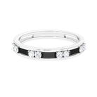 Baguette Cut Black Onyx Half Eternity Ring with Diamond Black Onyx - ( AAA ) - Quality - Rosec Jewels