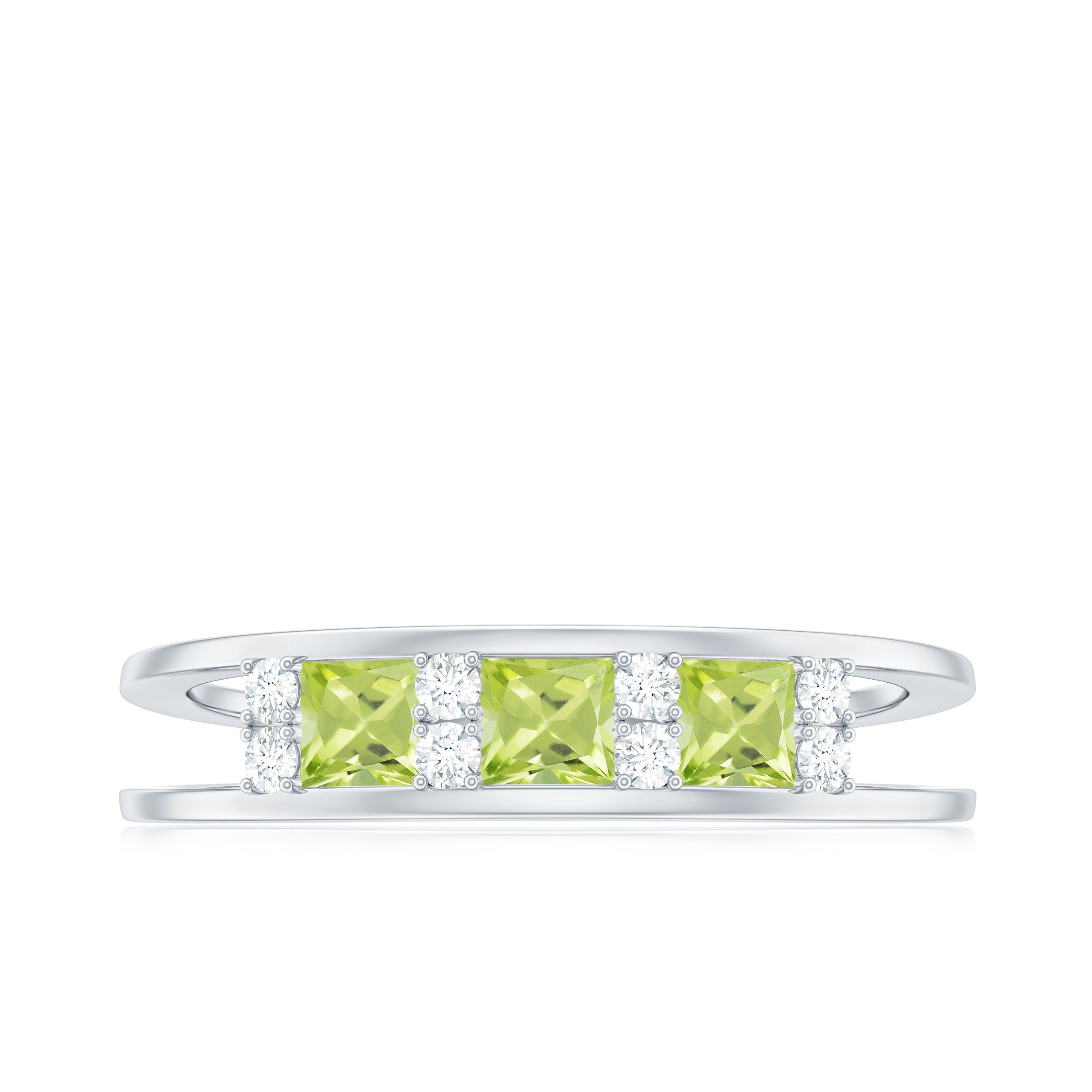 Real Peridot and Diamond Band Ring Peridot - ( AAA ) - Quality - Rosec Jewels