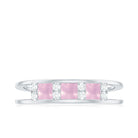 Princess Cut Rose Quartz and Diamond Band Ring Rose Quartz - ( AAA ) - Quality - Rosec Jewels