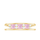 Princess Cut Rose Quartz and Diamond Band Ring Rose Quartz - ( AAA ) - Quality - Rosec Jewels